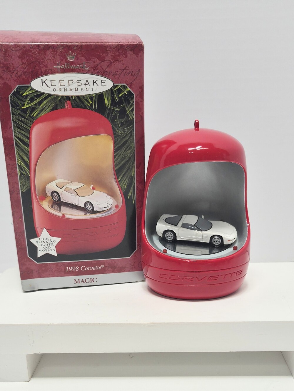 NEW Hallmark  Keepsake Red Display Ornament with White Corvette